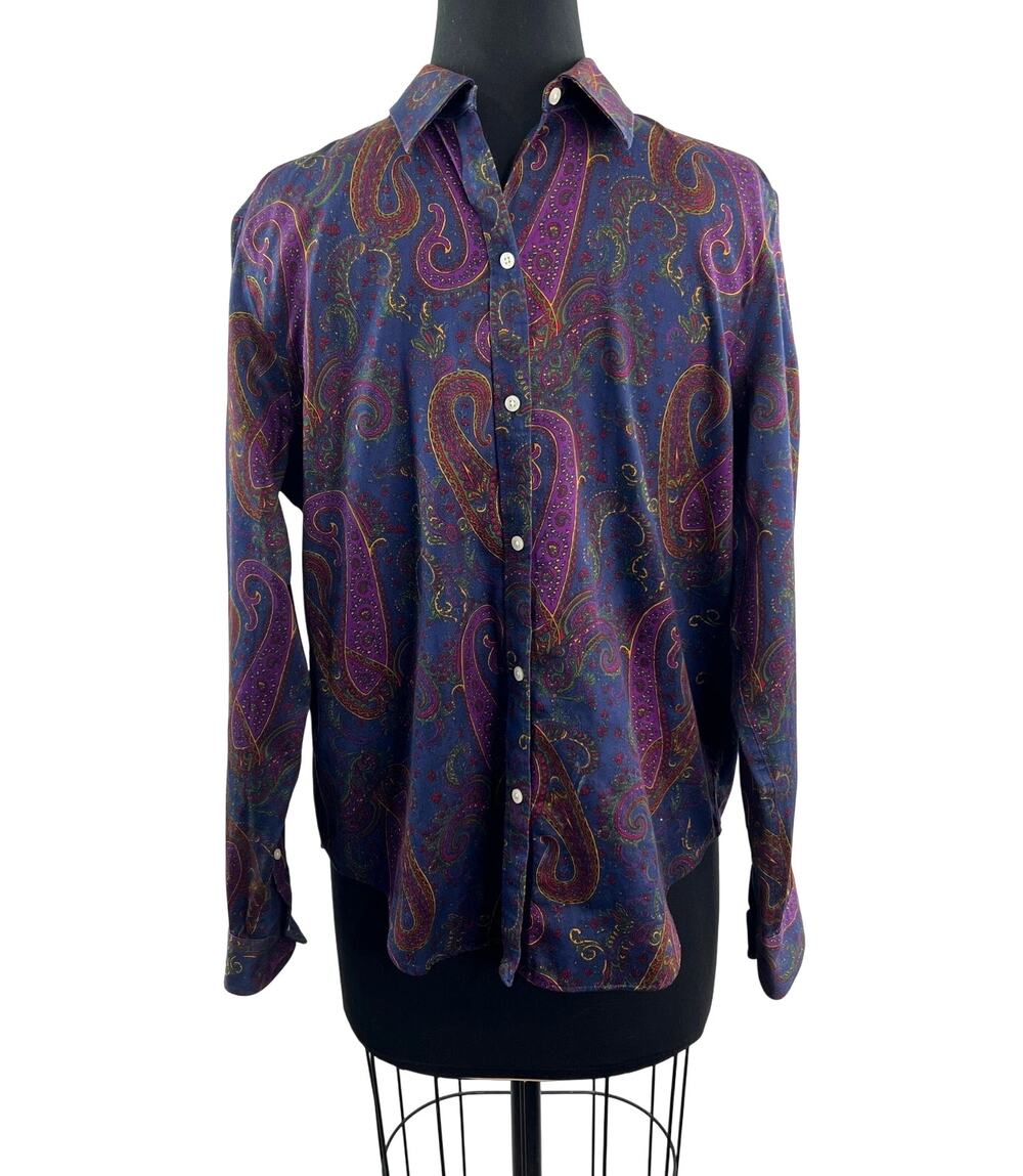 Lauren RL Ralph Lauren Multi Men Shirt Cotton Paisley Collared Button-Up L Large